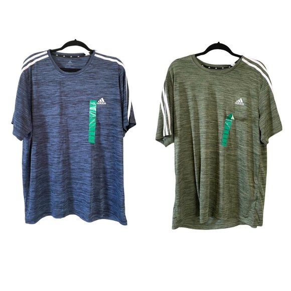 adidas Other - Lot 2 Adidas Men XL Top Tee T Shirt Green & Blue Short Sleeve M 3S PES Crewneck